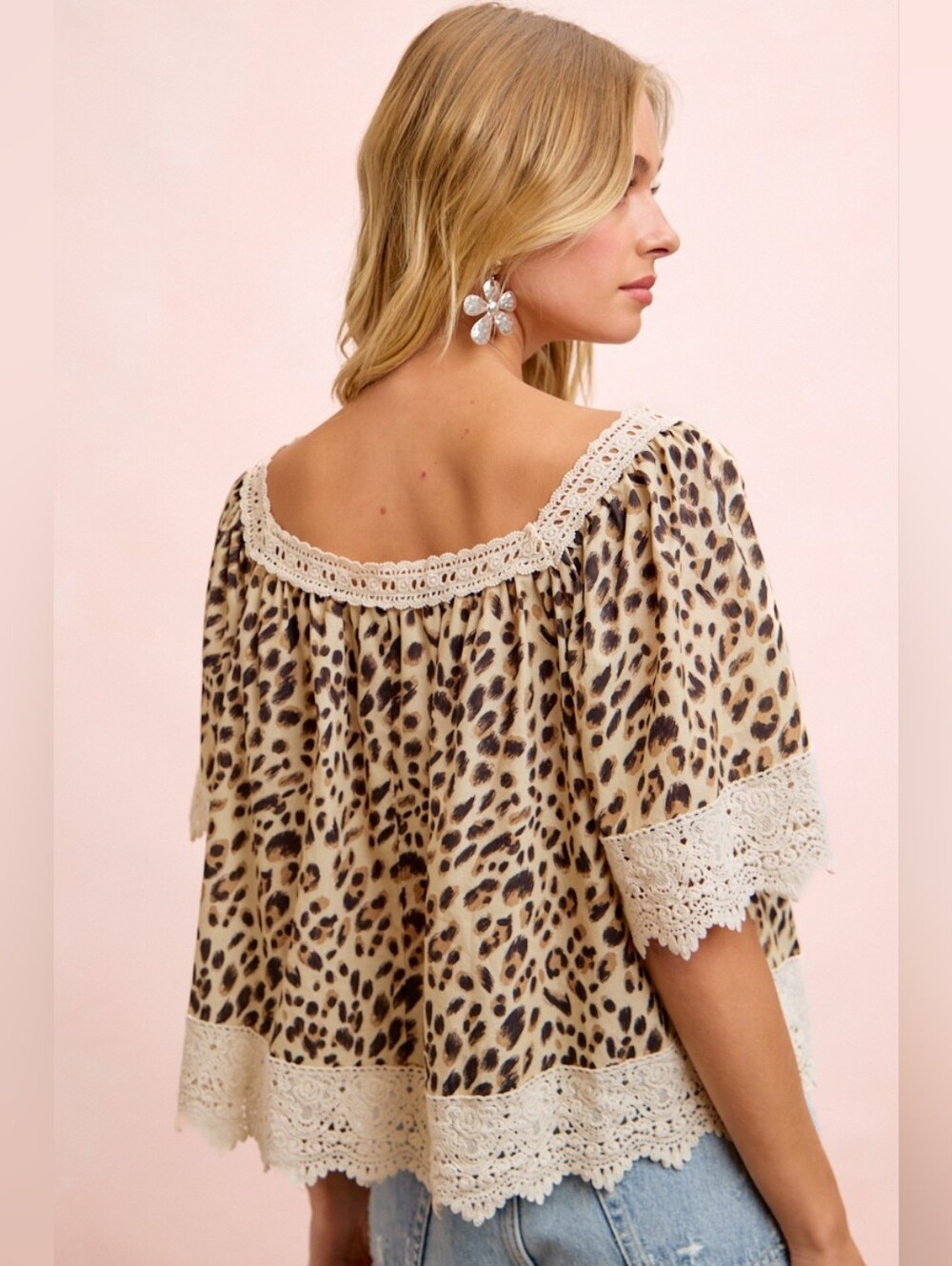 BiBi Leopard Lace Mix And Match Square Neckline Top- 100% Cotton- Fast Shipping! - Picture 4 of 10